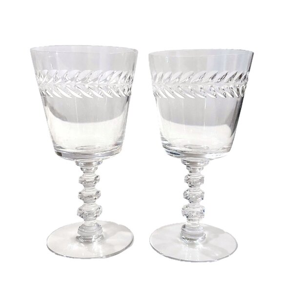2 Vintage Tiffin-Franciscan Woodstock Wine/Water Goblets Hand Blown Cut Crystal - Picture 1 of 6
